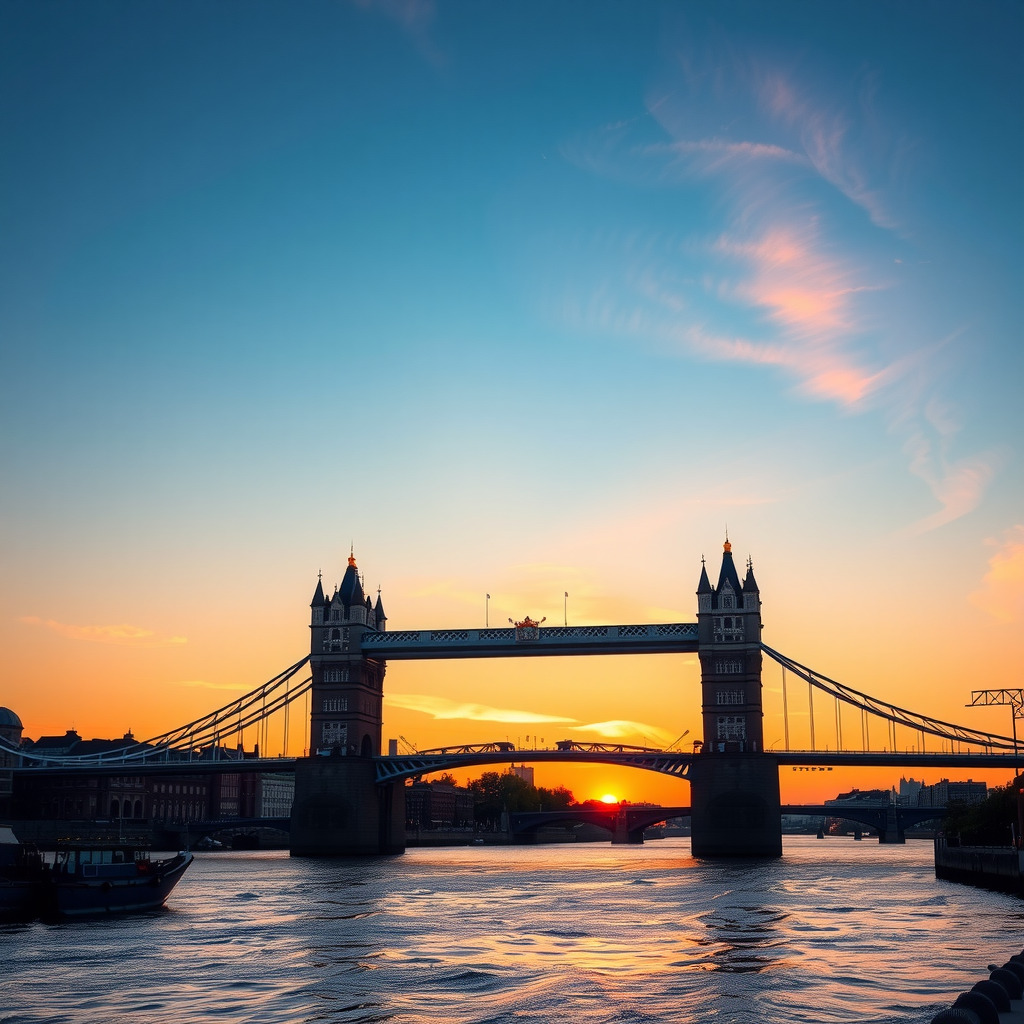 Panoramablick auf die historische Brücke bei Sonnenuntergang, die ihre majestätische Silhouette und zeitlose Schönheit zeigt