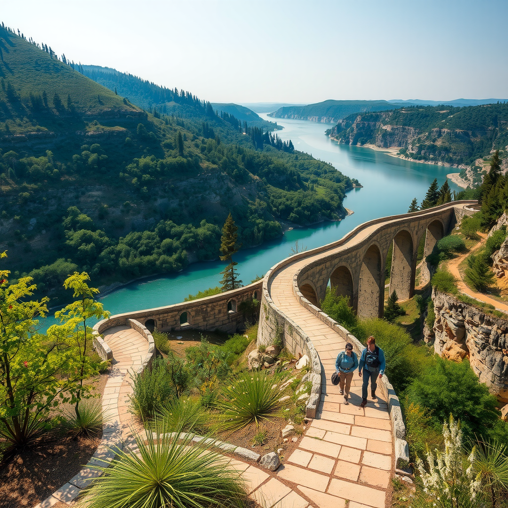 Malerische Wanderwege entlang historischer Brücken mit Panoramablick auf Flüsse und umliegende Natur
