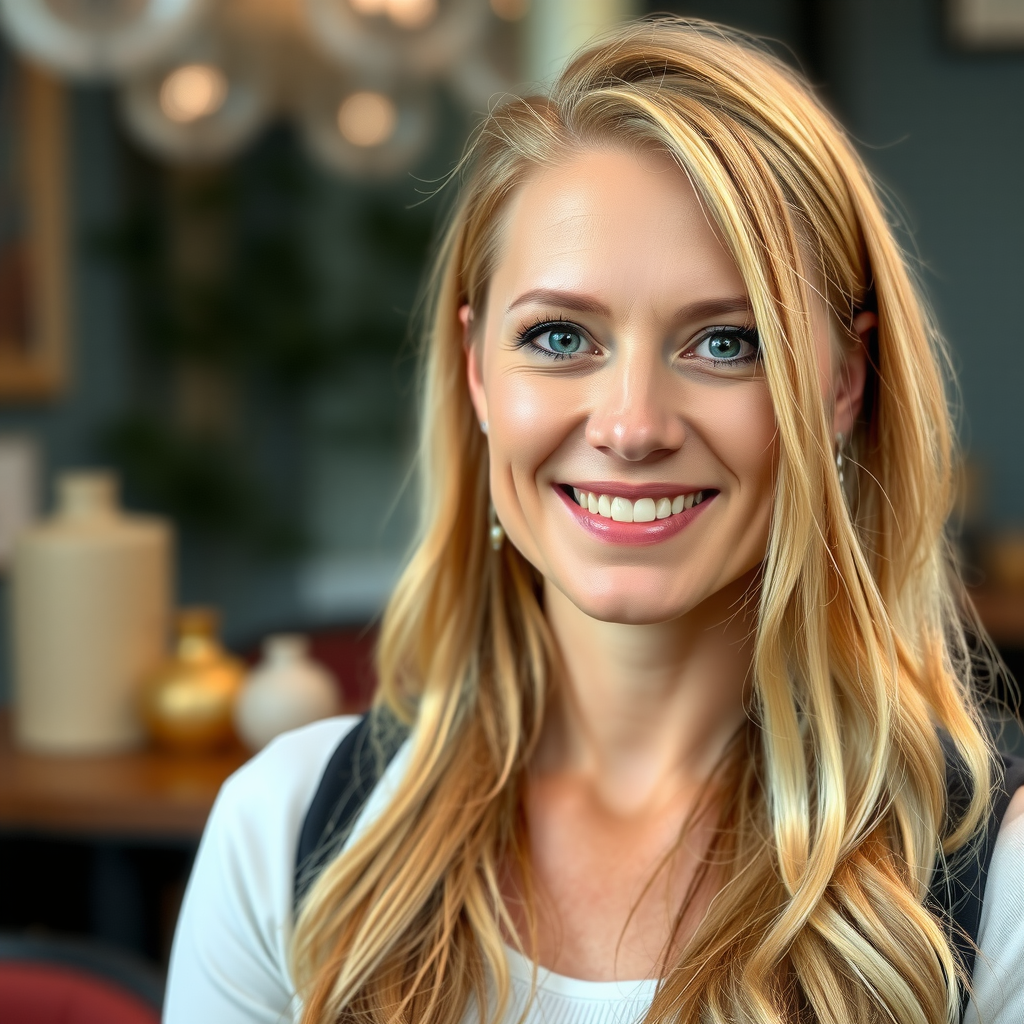 Porträt von Anna Müller, Tourismusexpertin mit langen blonden Haaren und warmem Lächeln